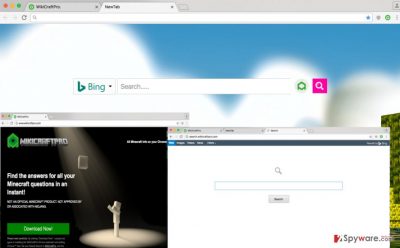 An image showing Search.wikicraftpro.com hijacker download page and search engine