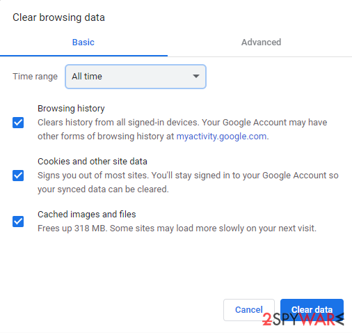 Clear web data and cookies from Chrome