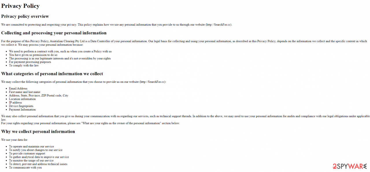 Privacy Policy of SearchFor.cc
