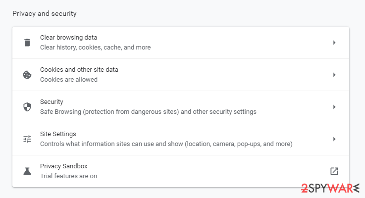 Privacy and security settings