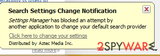 Settings Manager by Aztec Media Inc pop-up virus snapshot Settings Manager by Aztec Media Inc pop-up virus snapshot