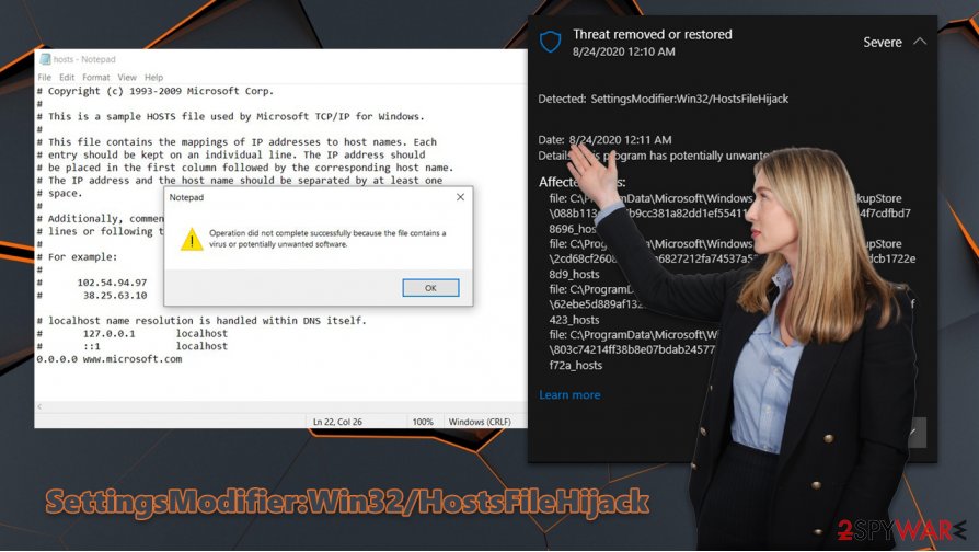 SettingsModifier:Win32/HostsFileHijack virus
