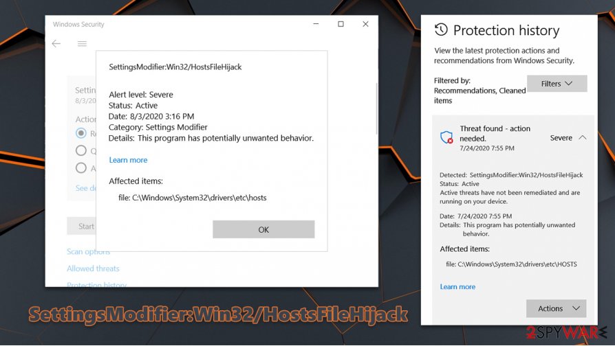 SettingsModifier:Win32/HostsFileHijack detection