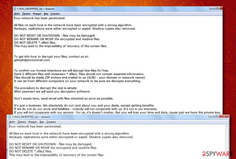 Sfile2 ransomware virus
