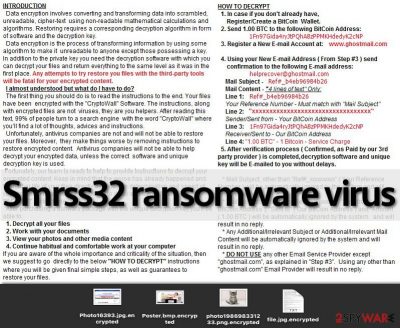 The example of Smrss32 ransomware virus