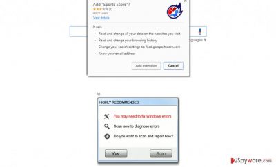 Screenshot of Sports Score browser hijacker