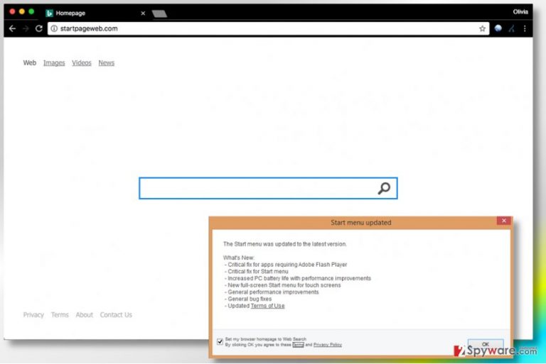 Picture showing Startpageweb.com virus search engine