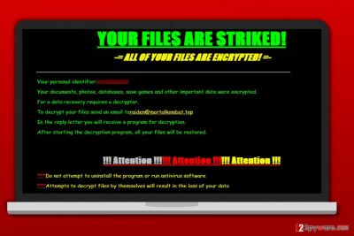 Screenshot of Striked ransomware ransom note