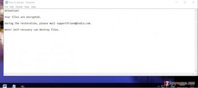 The ransom note of Supportfriend@india.com virus