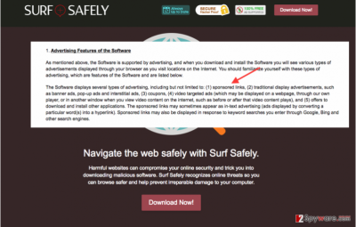 The picture showing Surf Safely official page and the extract from its Privacy Policy