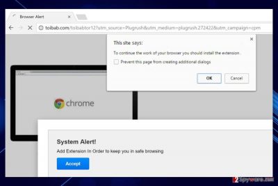 Screenshot of “System Alert! Add Extension" pop-up virus