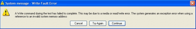 System message – Write Fault Error System message – Write Fault Error