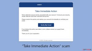 “Take Immediate Action” email scam