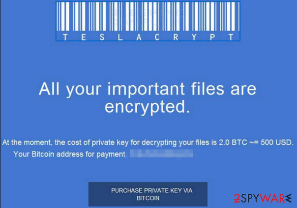 TeslaCrypt 2.0 encryption warning TeslaCrypt 2.0 encryption warning