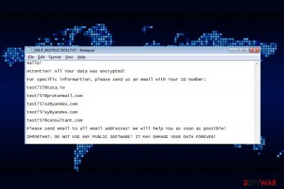 Ransom note by Test ransomware