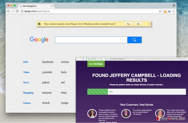 Picture showing how Tgmgo.com virus changes browser's homepage