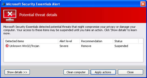 The fake Microsoft Security Essentials Alert The fake Microsoft Security Essentials Alert