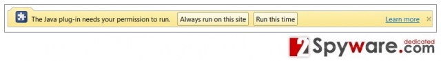 ‘The Java plug-in needs your permission to run’ pop-up virus snapshot ‘The Java plug-in needs your permission to run’ pop-up virus snapshot