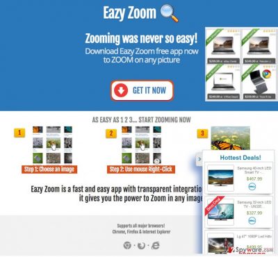 The main page of Eazy Zoom and its pop-up notifications