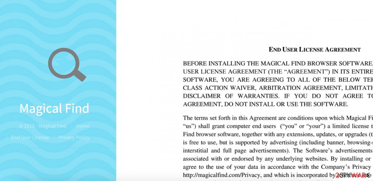 the main page of Magical find adware the main page of Magical find adware