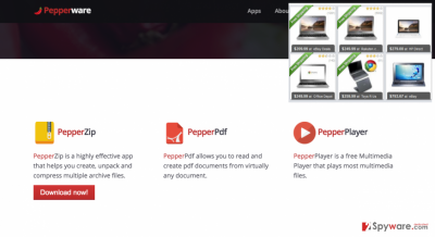 The main page of PepperZip adware