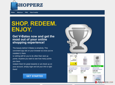 An example of Shopperz page and pop-up ads