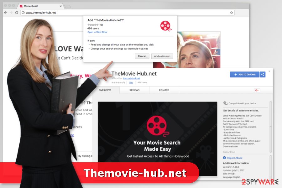 Screenshot of Themovie-hub.net virus