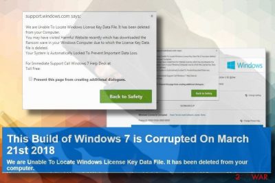 This Build of Windows 7 Is Corrupted scam illustration