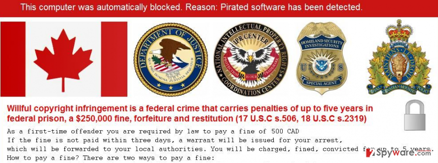 Pirated Software has been Detected virus snapshot Pirated Software has been Detected virus snapshot