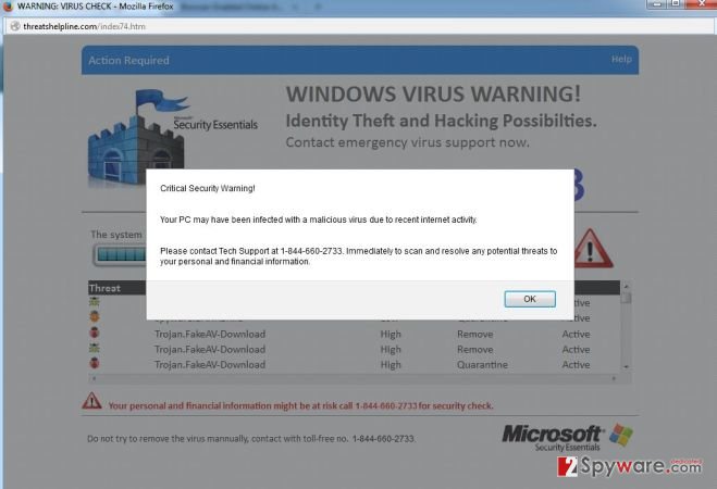 Threatshelpline.com pop-up virus snapshot Threatshelpline.com pop-up virus snapshot