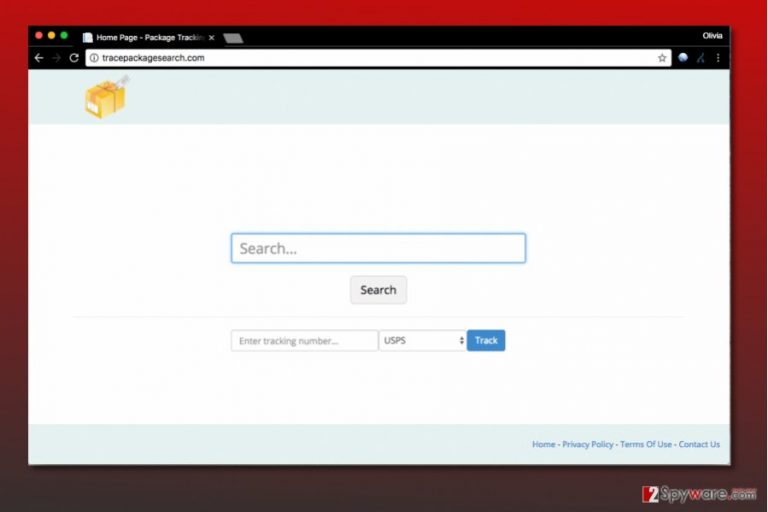 Screenshot of Tracepackagesearch.com search engine