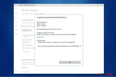 the image of TrojanDownloader:PowerShell/Falsip.A detection