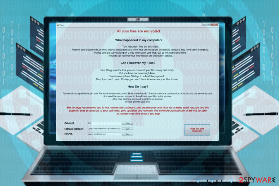 Tron ransomware virus illustration