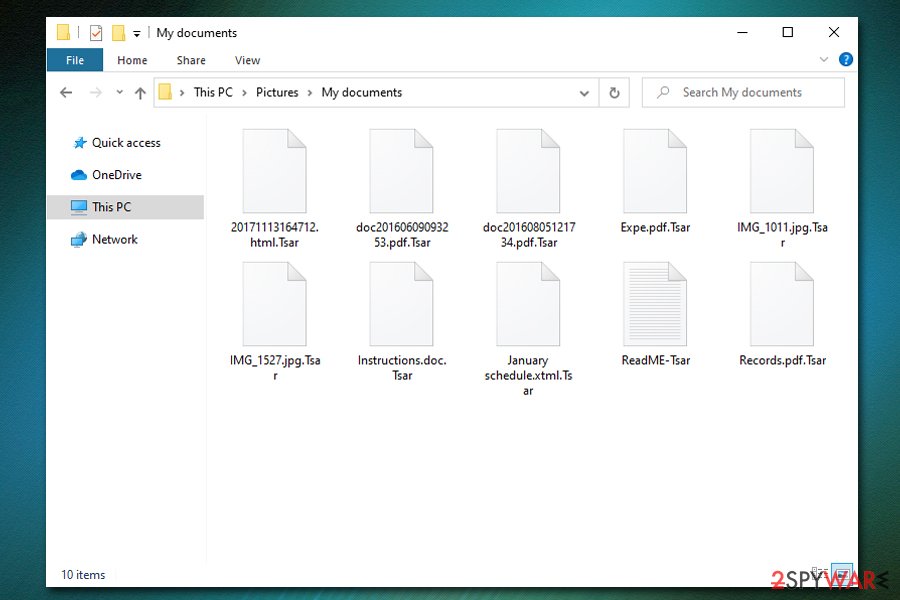 Tsar ransomware encrypted files