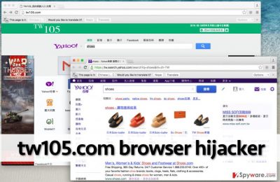 Screenshot of homepage that was set by Tw105.com browser hijacker