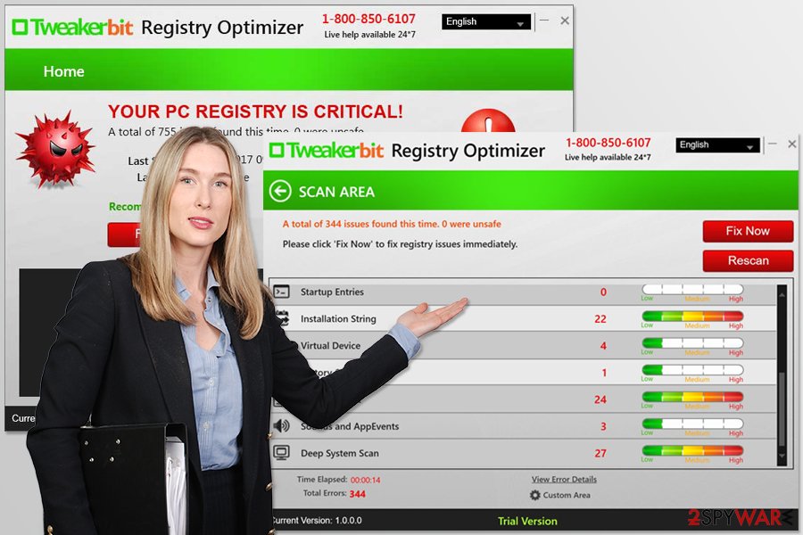 Tweakerbit Registry Optimizer scan results