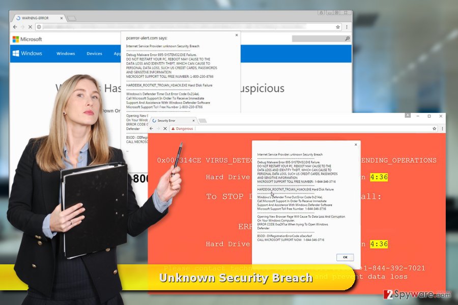 The examples of "Unknown Security Breach" virus