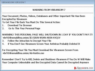 Vbransom virus ransom message