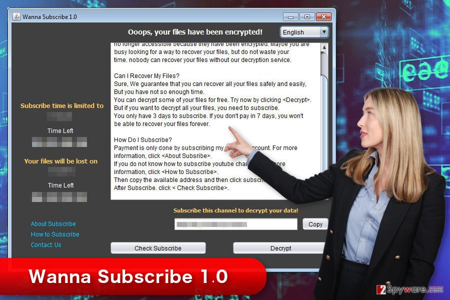 The image of Wanna Subscribe ransomware virus