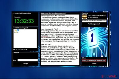 Screenshot of WannaBeHappy ransom-demanding window