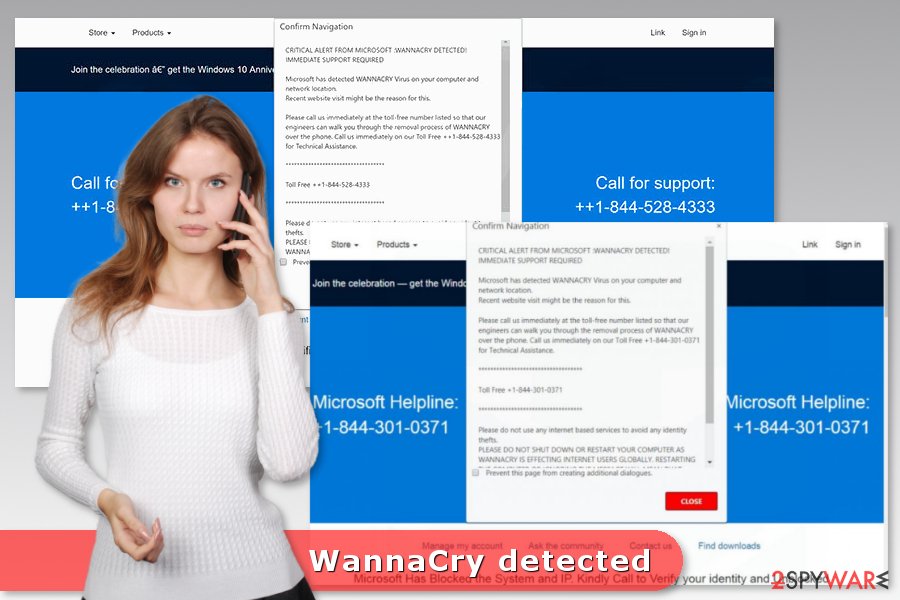 Examples of "WannaCry detected" scam