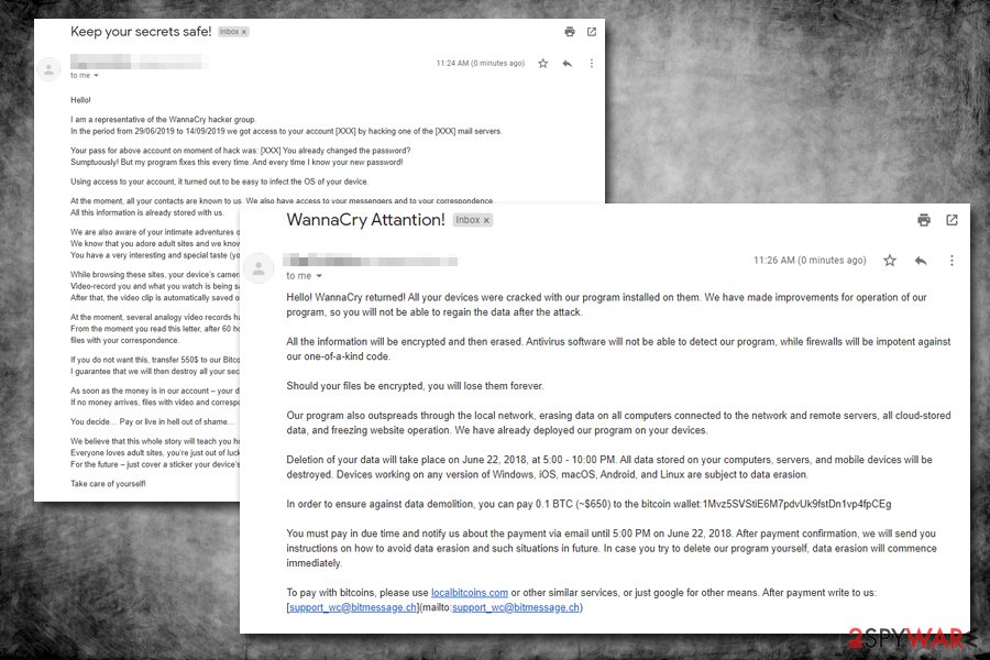 WannaCry hacker group email scam variants