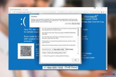 Screenshot of "Warning - Your Computer Is Infected" virus