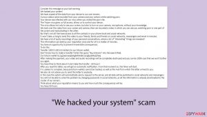 “We hacked your system” email scam