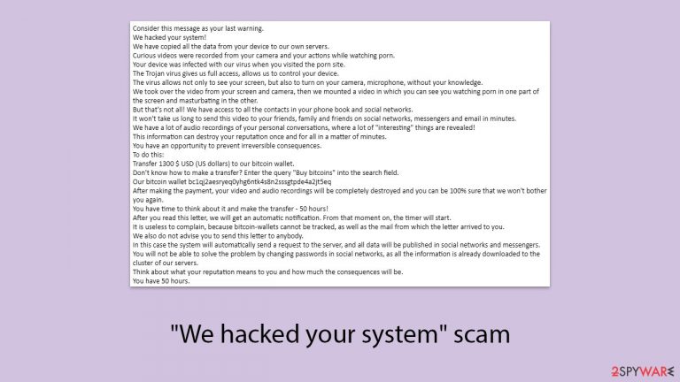 "We hacked your system" virus