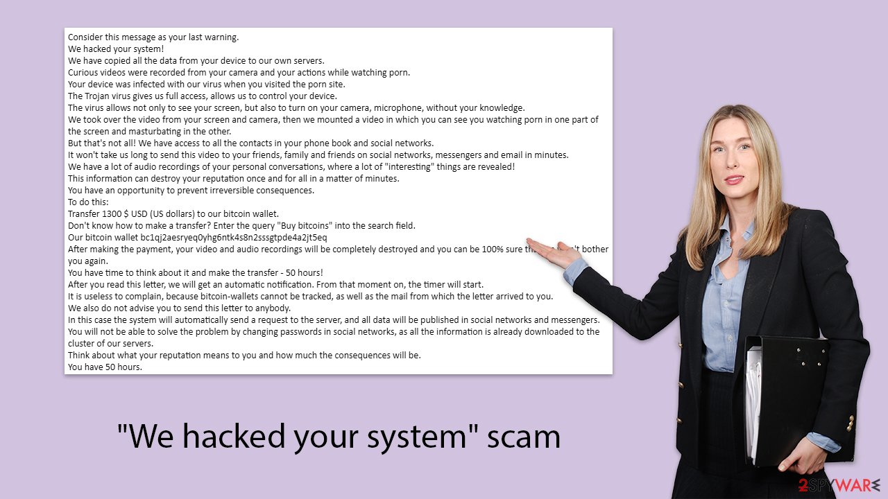 "We hacked your system" email scam