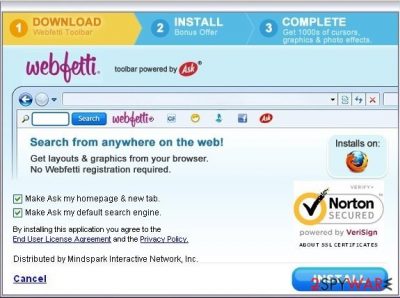 Webfetti toolbar