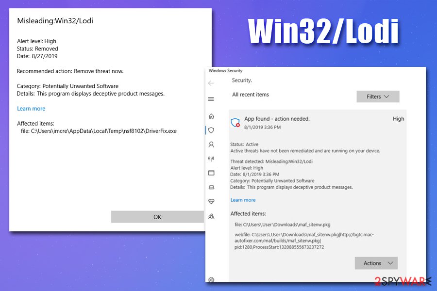 Temp win32. Misleading:win32/Lodi. Вирус win32. Вирус вин 32.