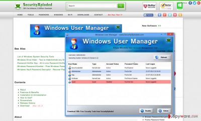 Window User Manager virus screenshot