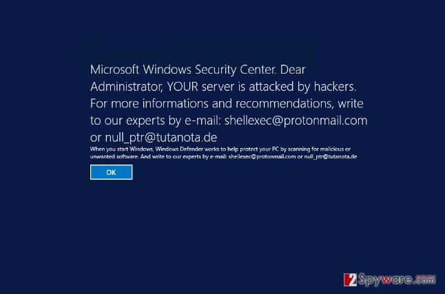 Picture of fake Microsoft Windows Security Center notification